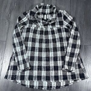 Free People Womens Pullover Walk In The Park Plaid XS Black Ivory Cowl Boho